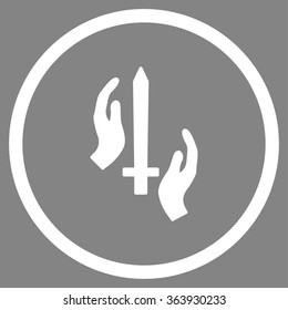 Classic Guard vector icon. Style is flat circled symbol, white color, rounded angles, gray background.