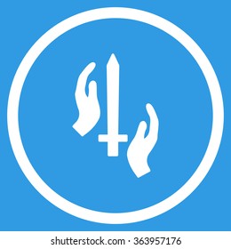 Classic Guard vector icon. Style is flat circled symbol, white color, rounded angles, blue background.
