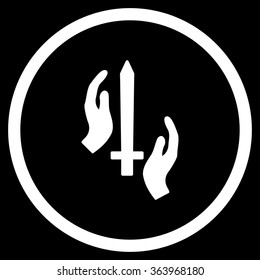 Classic Guard vector icon. Style is flat circled symbol, white color, rounded angles, black background.