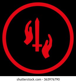Classic Guard vector icon. Style is flat circled symbol, red color, rounded angles, black background.