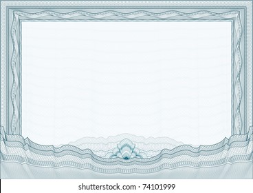 Classic guilloche border for diploma or certificate with protective  ornament  / vector/ A4 horizontal / CMYK color /  Layers are separated! Editing is easy