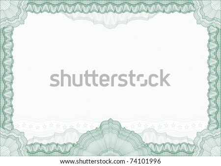 Classic guilloche border for diploma or certificate with protective  ornament / vector/ with ornament in the cener /  A4 horizontal / CMYK color /  Layers are separated! Editing is easy
