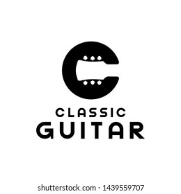 Classic guitar and C letter logo design inspiration