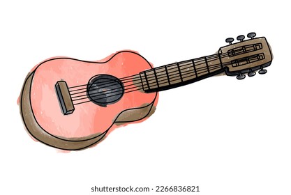 Classic guitar clipart cartoon style with watercolor