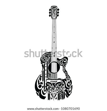 Classic Guitar,
a decorative symbol taken from the curves of the Arabic language, which doesn't contain any words or even a full letter, great tattoo