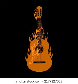 classic guitar and fire Design element for logo, poster, card, banner, emblem, t shirt. Vector illustration