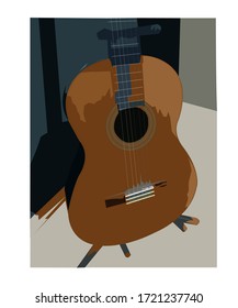 
classic guitar graphic work at home