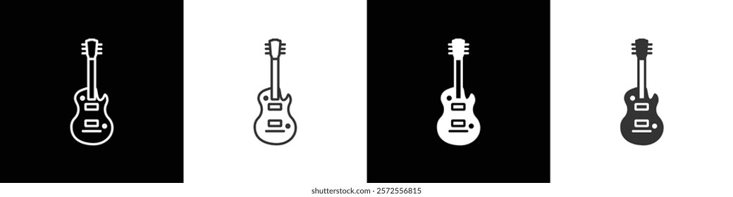 Classic Guitar icon. Electric musical instrument symbol. Retro guitar icon. Electric Guitar vector illustration in black white and transparent background. eps10