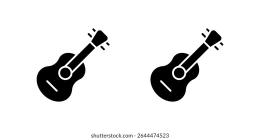 Conjunto de ícones de instrumento de música de guitarra clássica, representando guitarras acústicas e elétricas. Perfeito para entretenimento, bandas e artes criativas.