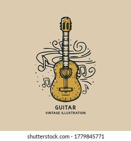 classic guitar music instrument vintage vector illustration