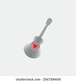 Classic guitar music with play button .Vintage logo design with line styles