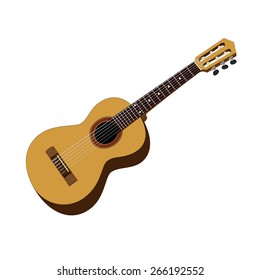 Classic guitar with nylon strings on white background