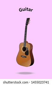 Classic Guitar vector on pastel pink background,It is shown at 45 degree preview.