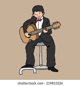 Classic guitarist in concert cartoon vector