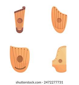 Classic gusli icons set cartoon vector. Slavic stringed musical instrument. Chord equipment