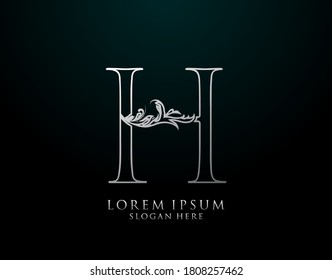 Classic H Letter Icon. Luxury Silver calligraphic alphabet arts logo. Vintage drawn emblem for book design, brand name, stamp, Restaurant, Boutique, Hotel.  