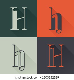 Classic H letter logo set in Renaissance style. Four style condensed serif font. Perfect to use in any fashion labels, glamour posters, luxury identity, etc.
