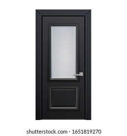 classic half glazed entry black door isolated on white background. realistic 3d vector illustration