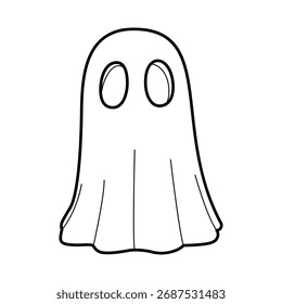 Fantasma clásico de Halloween en la hoja – Ilustración para colorear de contorno