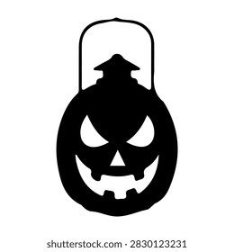 A classic Halloween pumpkin lantern featuring a carved spooky face, illuminated from within, perfect for festive decorations and celebrations.