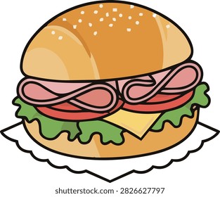 Classic ham and cheese burger sandwich vector illustration isolated