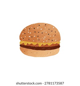 A classic hamburger with cheese layered between sesame bun