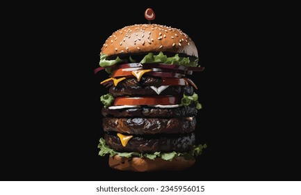 Classic hamburger fast food stock photo  isolated hamburger white background with wood cheese on it