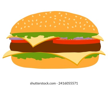 classic hamburger with meat chop tomato onion and cheese in a bun stock vector illustration isolated on white background