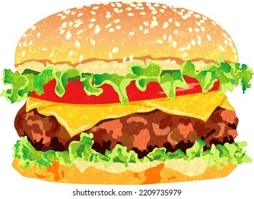 classic hamburger on white background. hand drawn style.