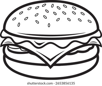 Classic hamburger with sesame seeds on a bun isolated on transparent background
