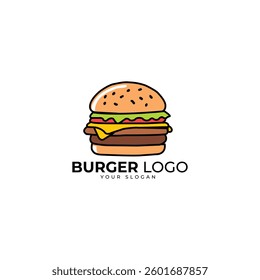 Classic Hamburger Vector Logo: Detailed Flat Design with Bold Typography, Ideal for Restaurants and Food Businesses Seeking a Playful, Versatile, and Instantly Recognizable Visual Identity with High I
