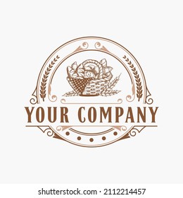 logotipo vectorial de panadería de dibujo manual clásico