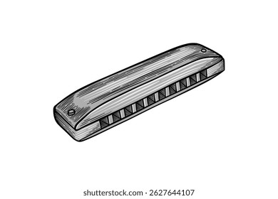 classic hand drawn harmonica illustration