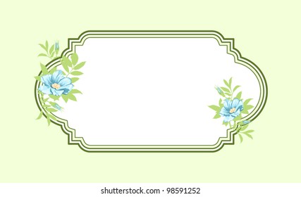 Classic hand drawn oval green frame with light blue roses