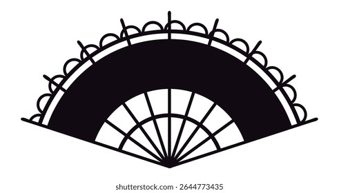 Classic hand fan silhouette with intricate border design, symbolizing sophistication, cultural heritage, and cooling comfort on a white background