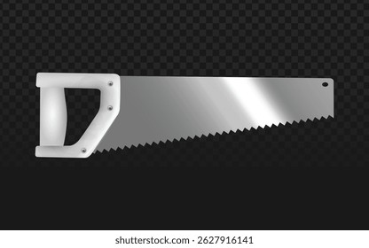 Classic hand saw with white contoured grip and sharp silver teeth, perfect for woodworking, carpentry, or DIY project visuals. Ideal for tool branding, workshop scenes, or vintage hardware graphics.