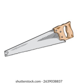 Classic Hand Saw with Wooden Handle Vector Illustration