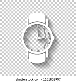 Classic hand watch with arrows, icon. White icon with shadow on transparent background