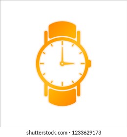 Classic hand watch with arrows, icon. Orange sign with low light on white background