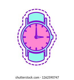 Classic hand watch with arrows, icon. Colored sketch with dotted border on white background
