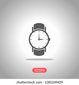 Classic hand watch with arrows, icon. Icon under spotlight. Gray background