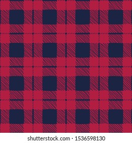 Classic Hand-Drawn Blue and Red Buffalo Plaid Checks Vector Seamless Pattern. Traditional Retro Textile Print Perfect for Fashion, Home decor, Stationery