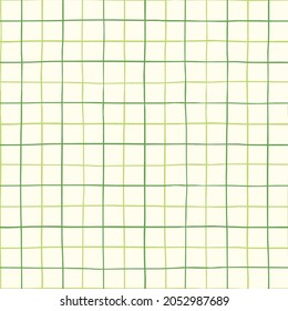 Classic Hand-Drawn Green and White Tattersall Plaid Check Vector Seamless Pattern. Traditional Retro Textile Print Perfect for Fashion, Home decor, Stationery