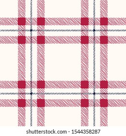 Classic Hand-Drawn Plaid Checks Blue and Red Plaid Checks on White Background Vector Seamless Pattern. Traditional Retro Textile Seamless Pattern Print Perfect for Fashion, Home decor, Stationery