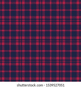 Classic Hand-Drawn Two-Color Blue and Red Buffalo Plaid Checks Vector Seamless Pattern. Traditional Retro Textile Print Perfect for Fashion, Home decor, Stationery