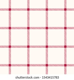 Classic Hand-Drawn Windowpane Checks Red Plaid Checks on White Background Vector Seamless Pattern. Traditional Retro Textile Seamless Pattern Print Perfect for Fashion, Home decor, Stationery