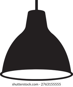 Classic hanging light fixture. Dark, solid shape of an overhead lamp with a rounded, wide shade. Traditional lighting for home or commercial spaces.