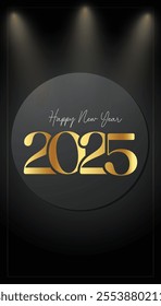 Classic Happy New Year 2025 on a red velvet background
