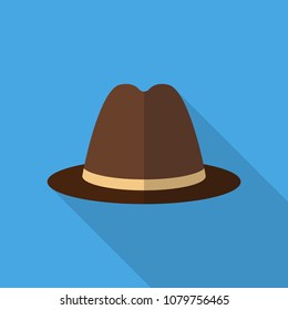Classic hat flat icon isolated on blue background. Simple hat sign symbol in flat style. Vector illustration for web and mobile design.