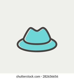 Classic hat icon thin line for web and mobile, modern minimalistic flat design. Vector icon with dark grey outline and offset colour on light grey background.